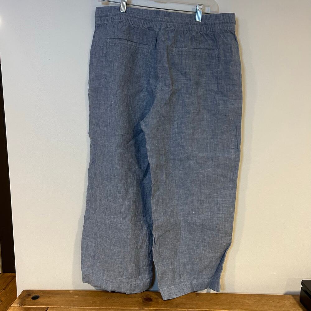 ATHLETA Sz 12 -2 PAIR!- Chambray & White High Rise Retreat Linen Capri Wide Leg - Picture 5 of 16